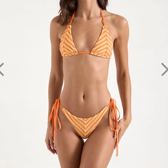 NWT OneOne Swimwear Bikini Set Orange Tangerine Dream Triangle Ariel Terry Cute - Picture 1 of 12